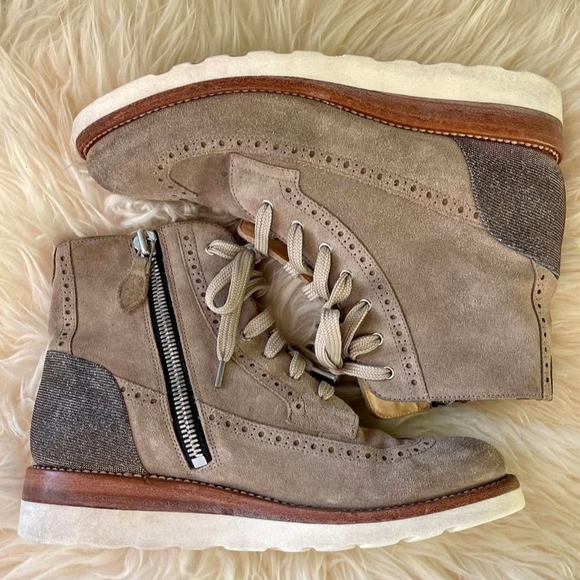 The Office Of Angela Scott Shoes - Women's Taupe Suede Lace-Up & Zip Ankle Booties